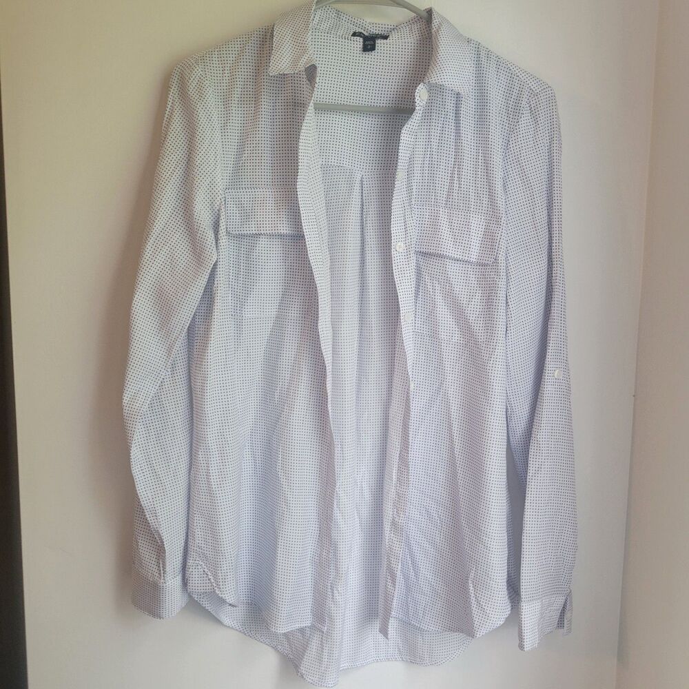 EXPRESS White and Blue Polka Dot Button Up Down Top Women's Small S